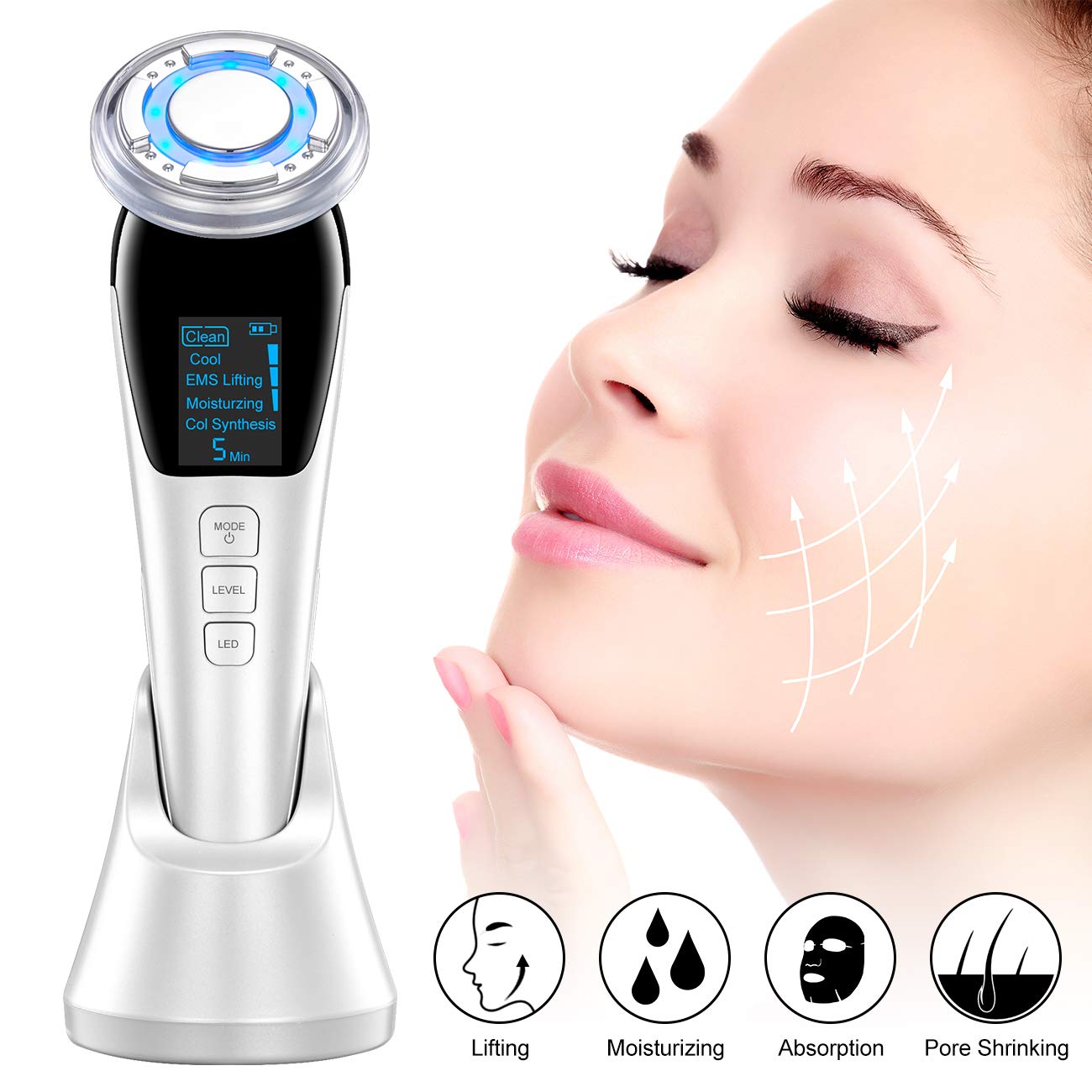Ultrasonic LED Photon Vibration Light Therapy Micro-Current Beauty Massager
