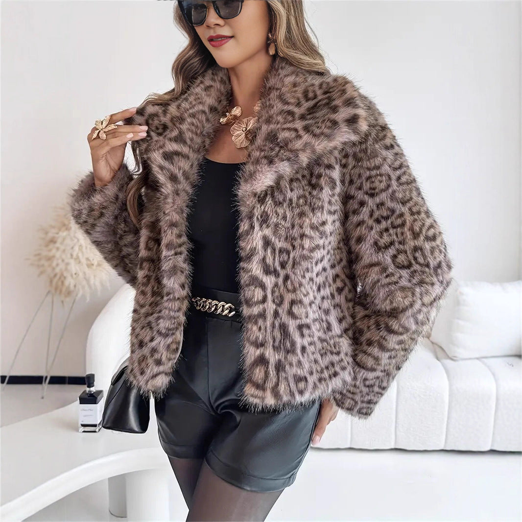 Gradient Dyed Pointed Lapel Long Sleeve Faux Fur Coat with Fur Collar