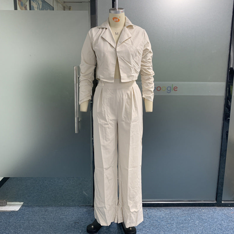 Women's Autumn Solid Color Loose Trousers Two-Piece Suit Set