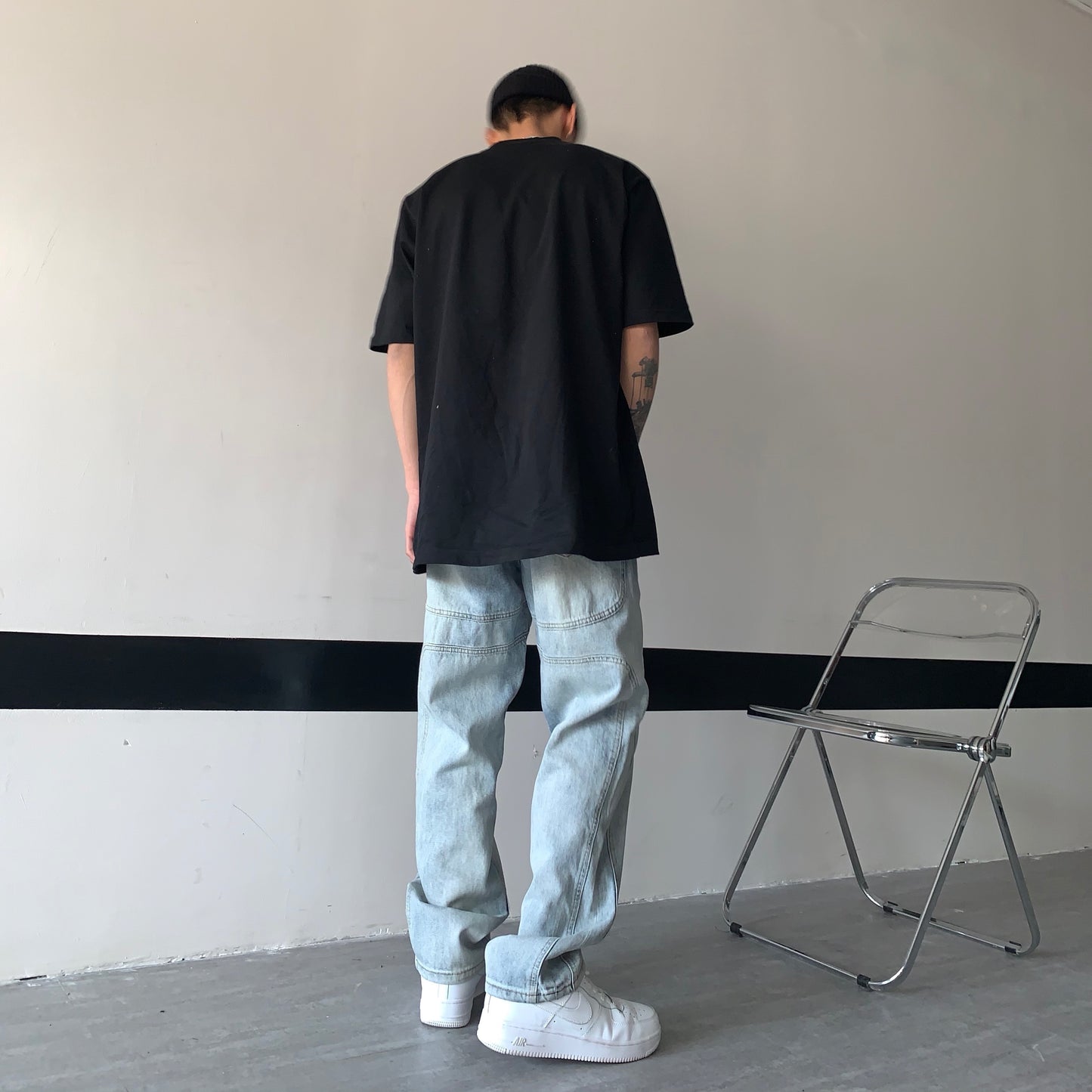 3D Cutting Washed Jeans Casual Straight Trousers