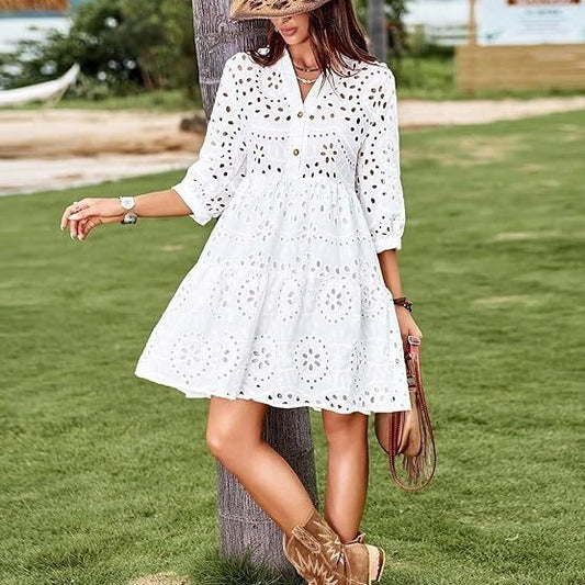 Women's Fashion Solid Color Buttons Dress