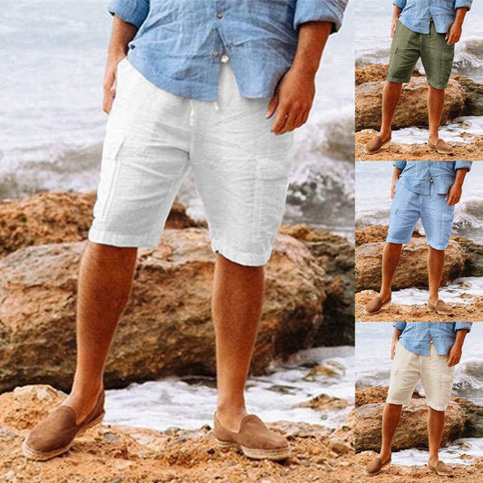 Men's Casual Cotton Linen Multi-pocket Workwear Shorts