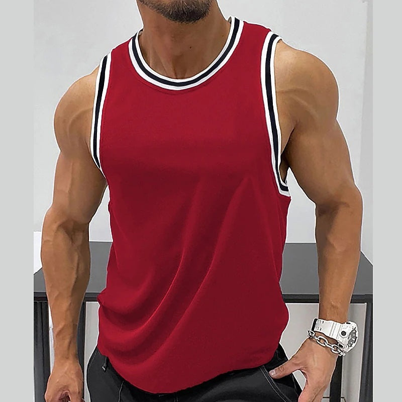Gilet de fitness côtelé à col rond, couleur unie pour homme