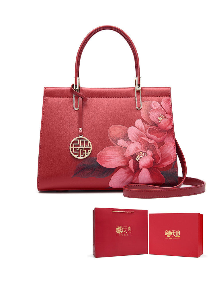 Practical Red PU Embossed Zipper Bag with Gift Box