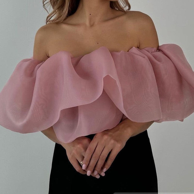 Elegant Off-Shoulder Ruffle Sleeve Top and Long Skirt Suit for Women