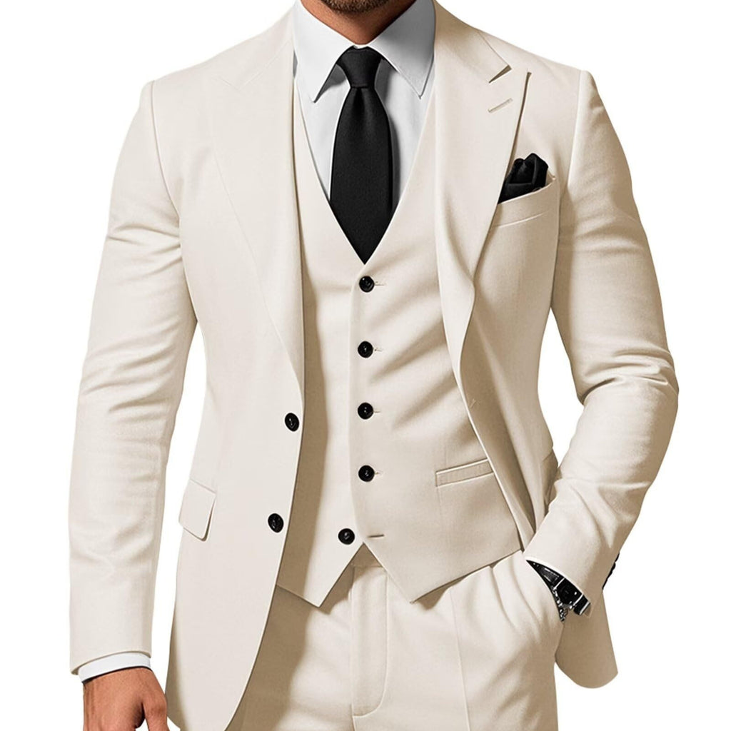 Ensemble 3 pièces uni pour homme : veste, gilet et pantalon à boucle