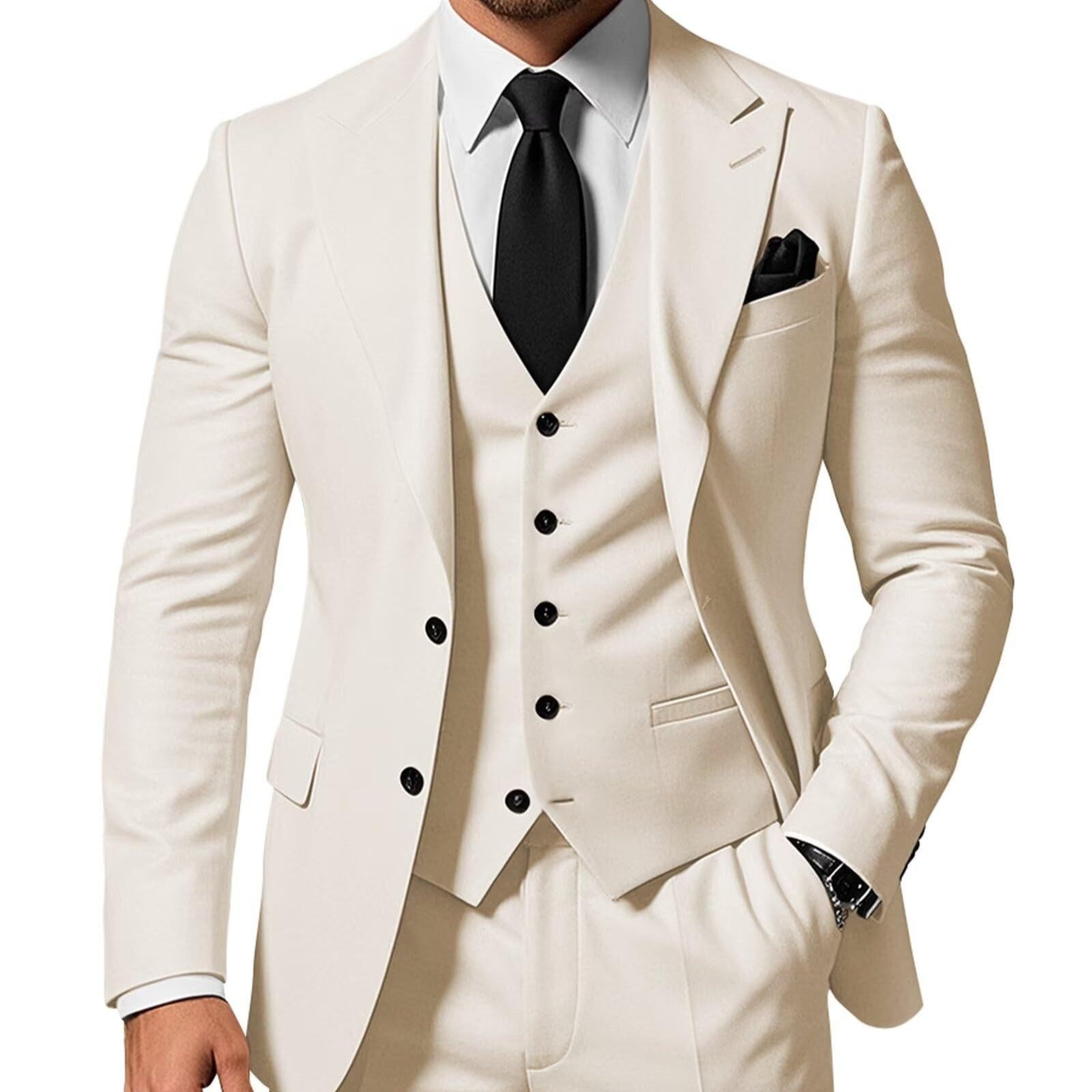 Ensemble 3 pièces uni pour homme : veste, gilet et pantalon à boucle