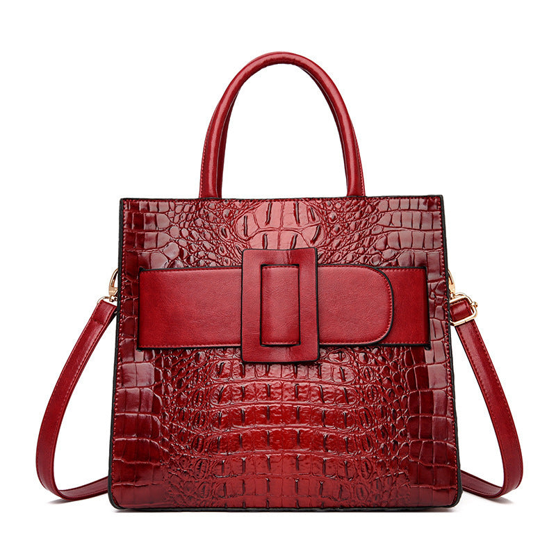 Grand sac à bandoulière vintage en PU pour femme avec motif crocodile