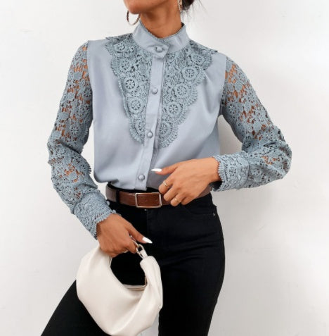Women's Long Sleeve Lace Fashion V-neck Top