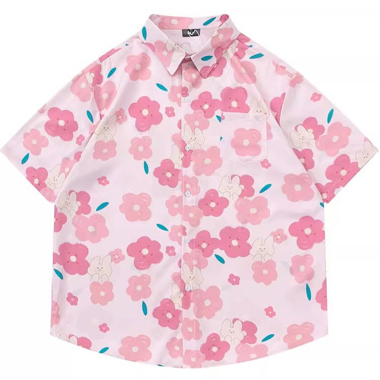 Women's Design Retro Girly Style Printed Short-sleeved Shirt