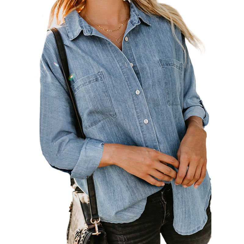 Chemise en jean décontractée ample en polyester pour femme