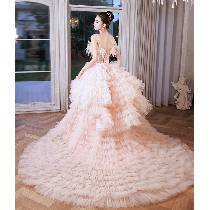 Pink Sling Light Princess Style Wedding Cake Dress Spandex Sleeveless