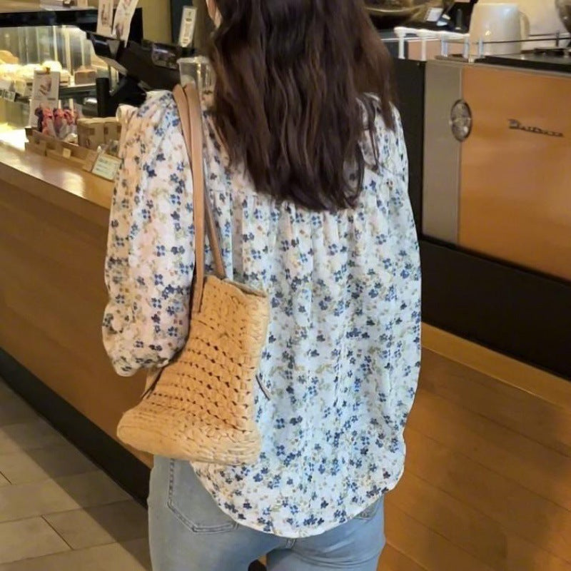 Floral Western Style Puff Sleeve Shirt for Women