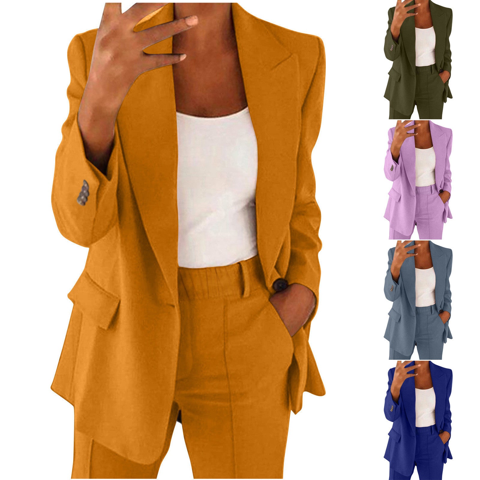 Slim Lapel Cardigan Suit Set with Button Detail