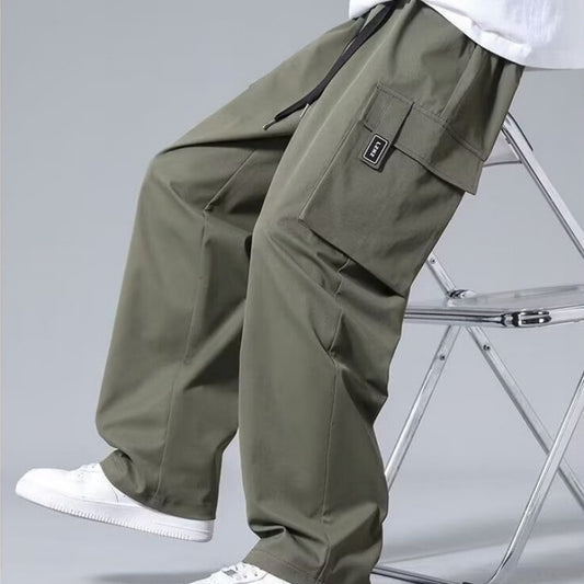 Large Loose Pockets Drawstring Boys Straight Cargo Pants