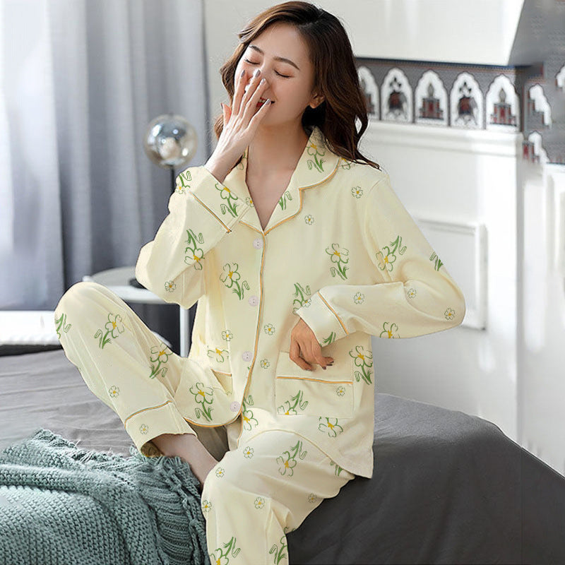 Elegant Women's Autumn Winter Cotton-Like Long Sleeve Two-Piece Pajama Set