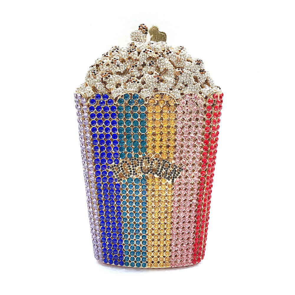 Alloy Diamond Popcorn Bag Small Square Dinner Clutch 20cm