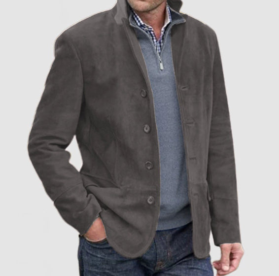 Men's Slim Fit Corduroy Winter Jacket Stand Collar Button-Up Coat