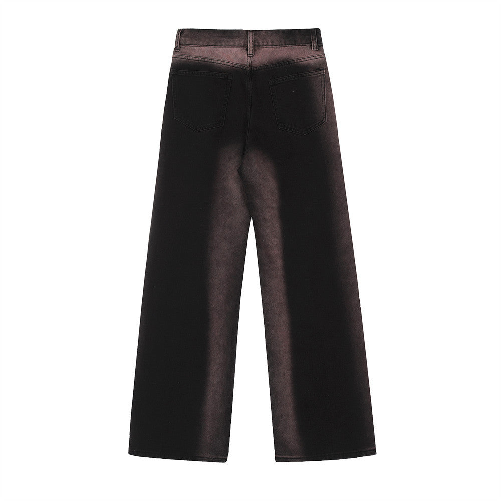 Men's Inkjet Gradient Wide Leg Denim Trousers Hip Hop Style