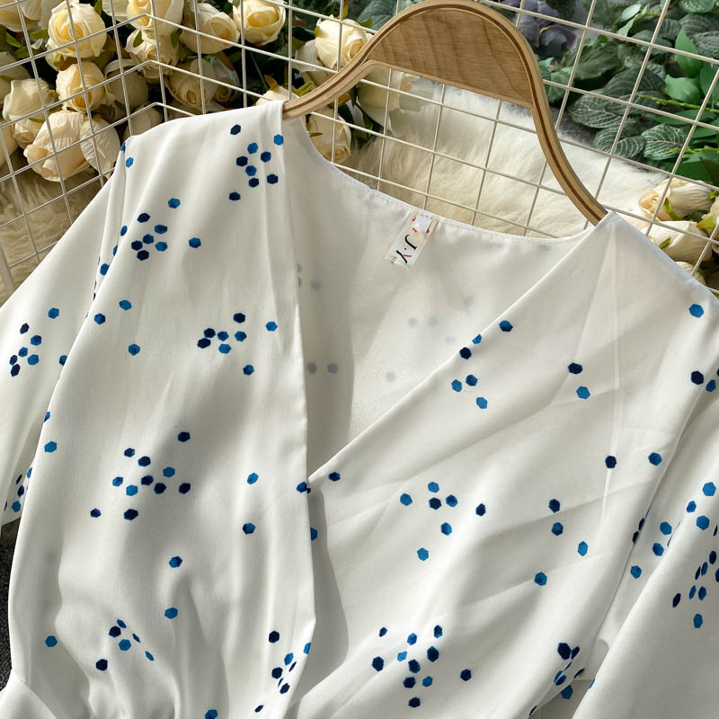 French Dress Goddess Danya White Polka Dot Lace-Up S-XL