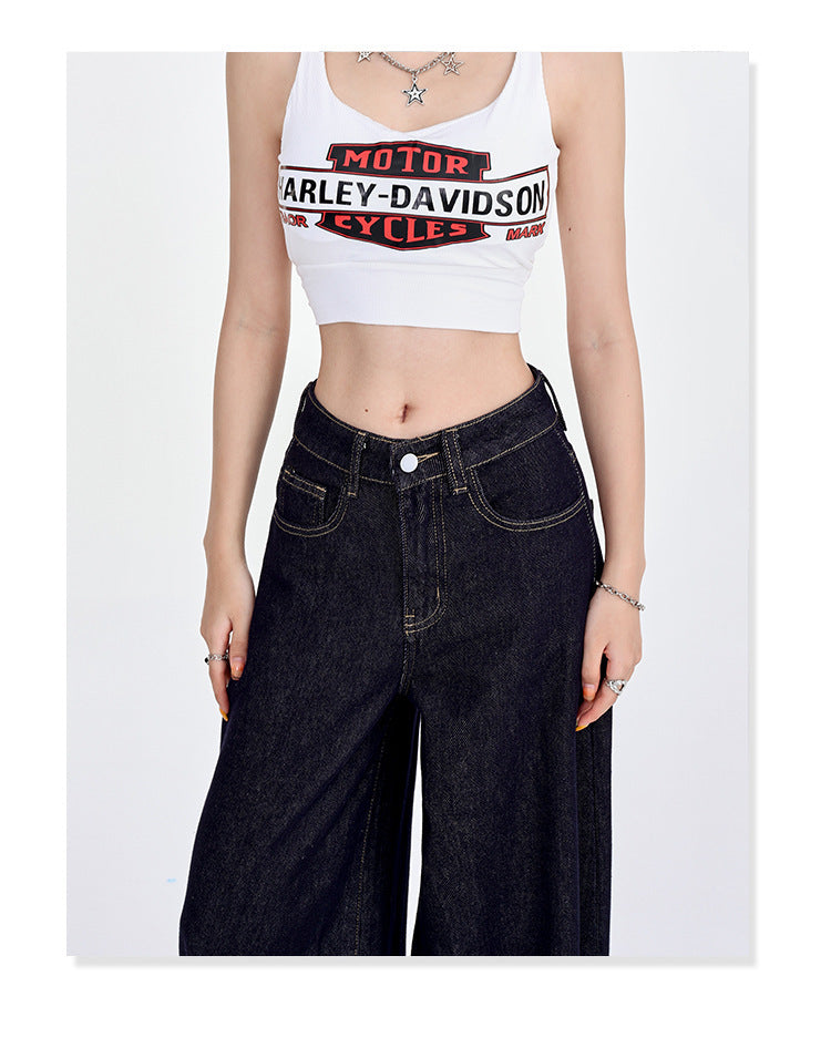 Spring Draped High Waist Wide Leg Denim Jeans for Women