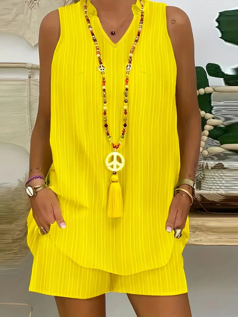 Women's Casual Comfortable Sleeveless Two-Piece Set with Pockets