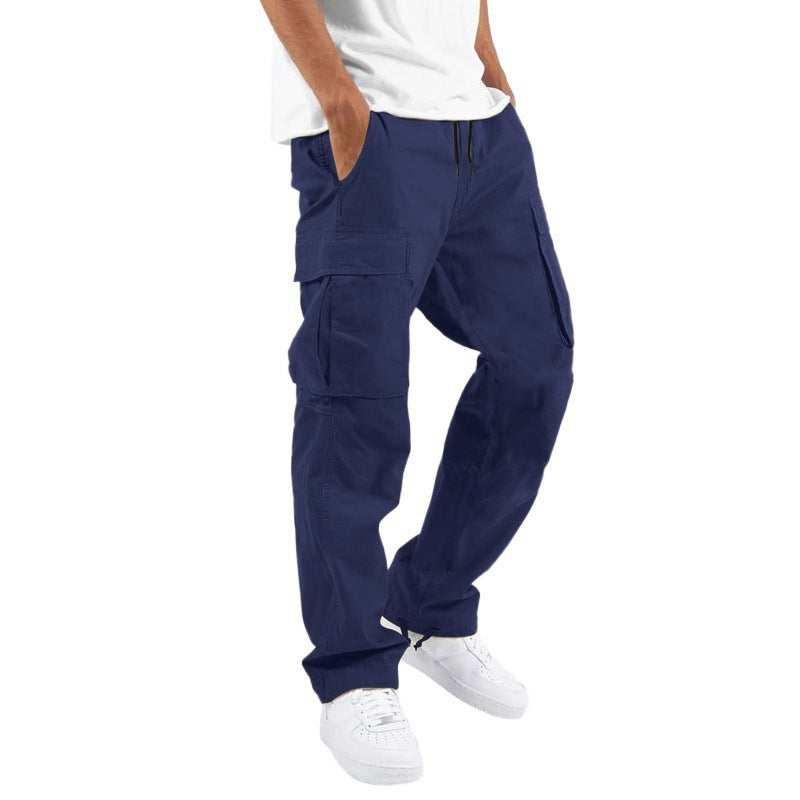 Pantalon Décontracté Multipoches avec Cordon de Serrage en Mélange de Coton