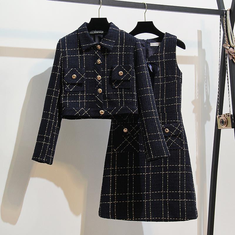 Women’s Tweed Two-Piece Temperament Dress Set with Flying Sleeves