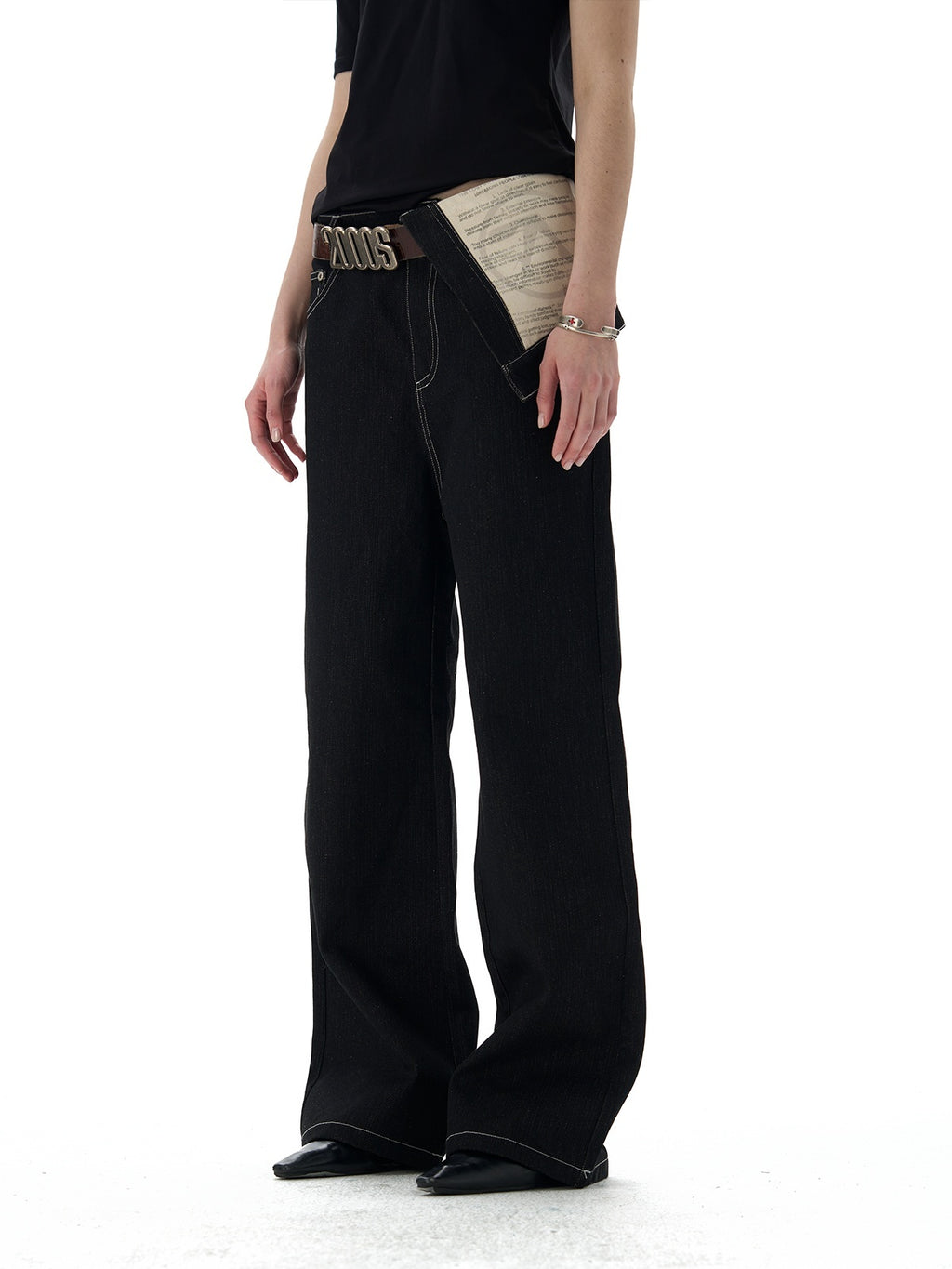 Flip Over Cotton Black Printed Waist Pants