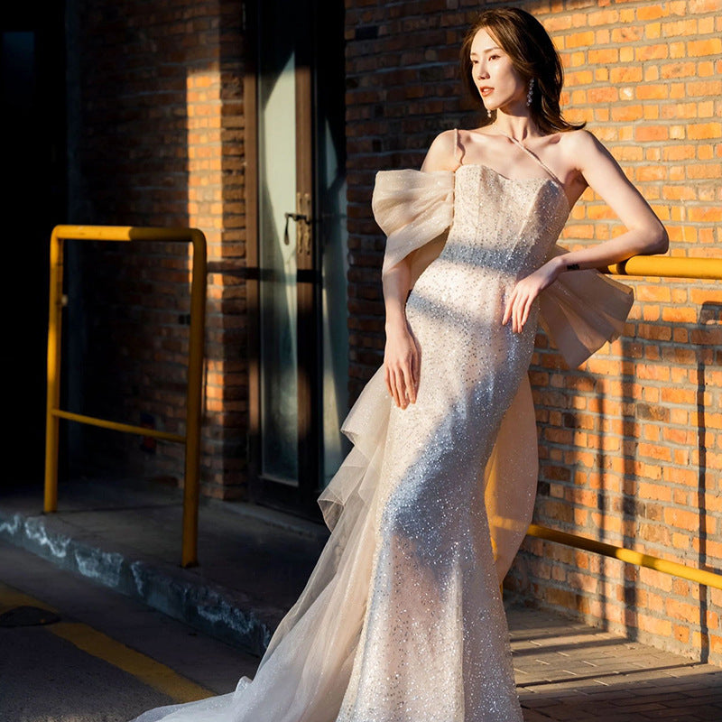 Women's White Polyester Fishtail Wedding Dress