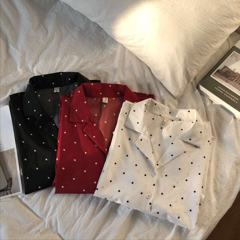 Slim Suit Collar Single-Breasted Shirt in White, Wine Red & Black