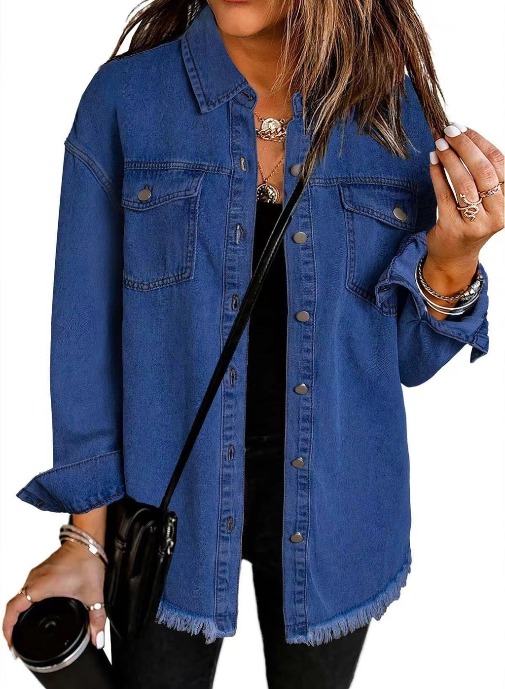 Washed Denim Shirt Women’s Street Style Frayed Hem Coat