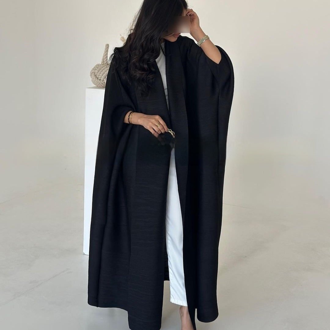 Pleated Trench Djellaba Printed Shawl Cardigan Ethnic Cloak Coat for Middle East Women