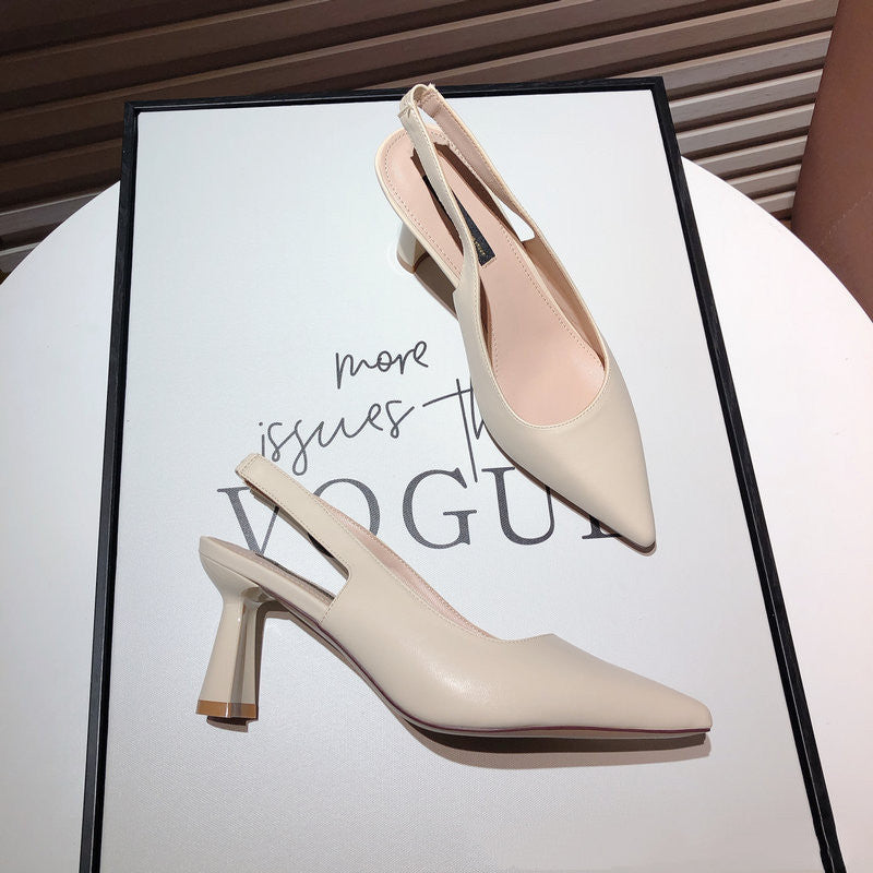 Women's Retro Pointed Toe Chunky High Heels Pumps
