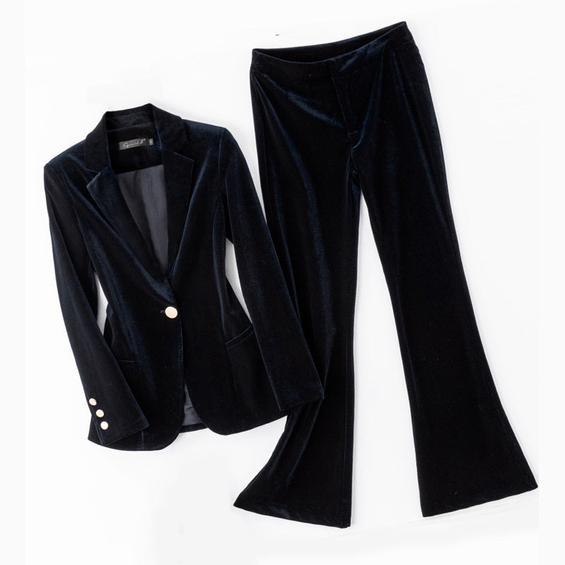 Veste de costume en velours doré haut de gamme pour femme