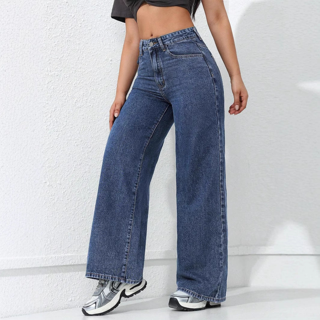 Women's High Waist Loose Straight Wide Leg Denim Jeans