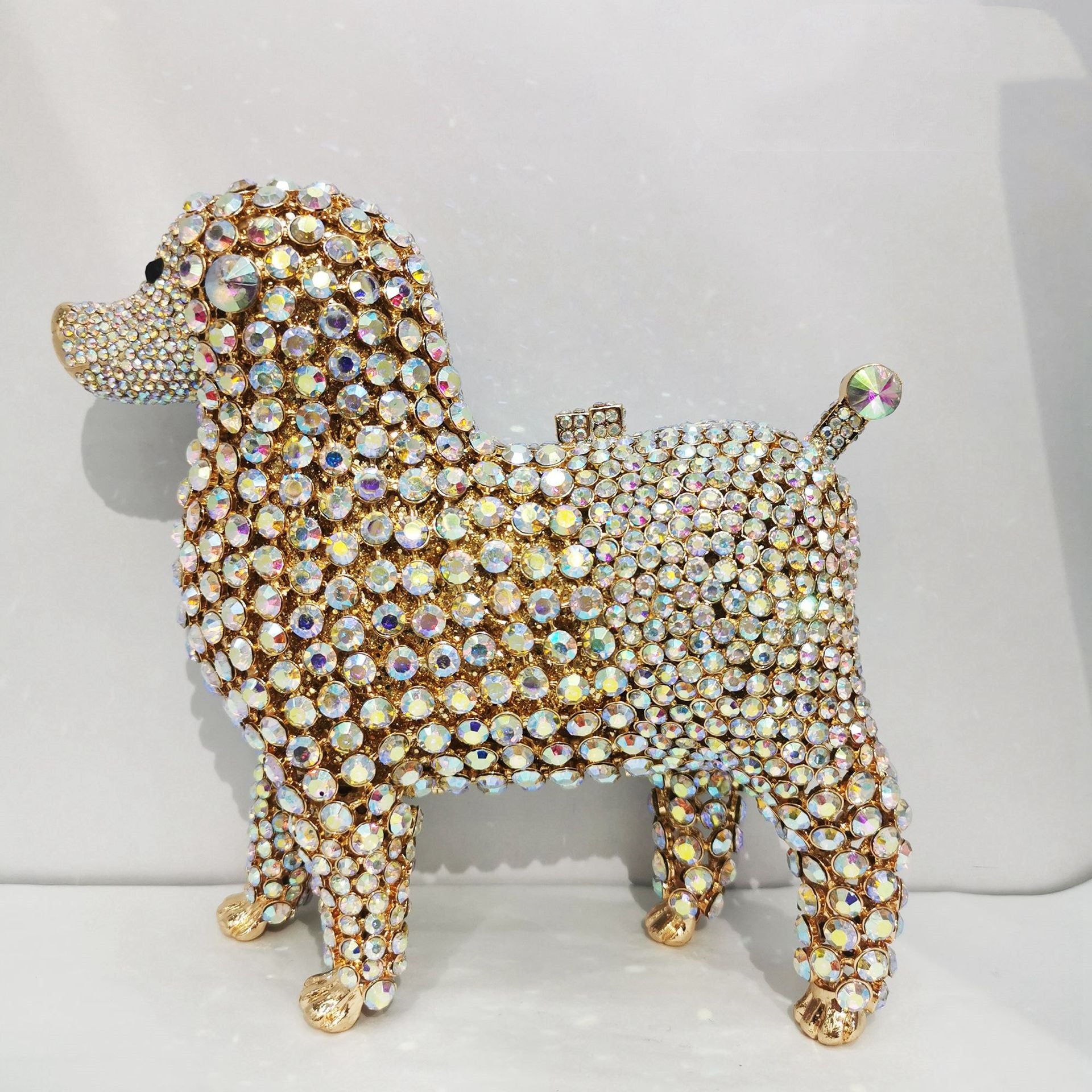 Sac de soirée en forme d'animal en diamant avec chaîne, poche zippée en alliage de 21 cm