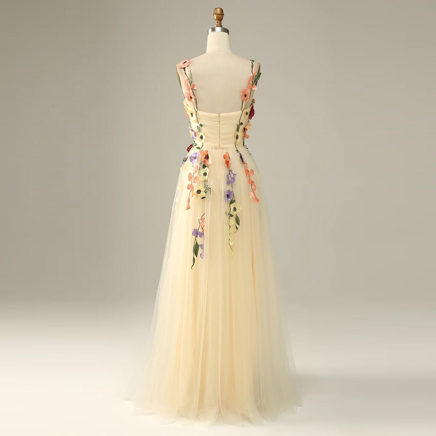 Champagne Korean Style Banquet Dress with Waistband and Zipper