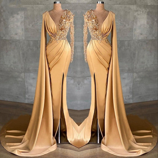 Plus Size Women's Lace Long Sleeve Long Dress