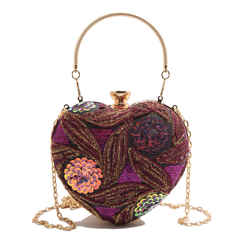 Women's Heart-Shaped Sequins Shoulder Bag Retro