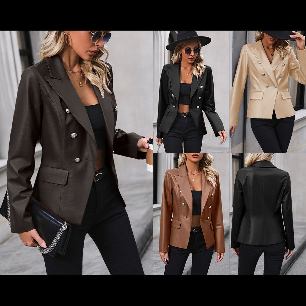 Manteau de moto en similicuir PU croisé pour femme
