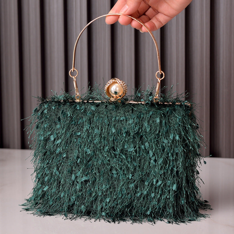 Sac à bandoulière cylindrique à pompon pour femme, sac de soirée
