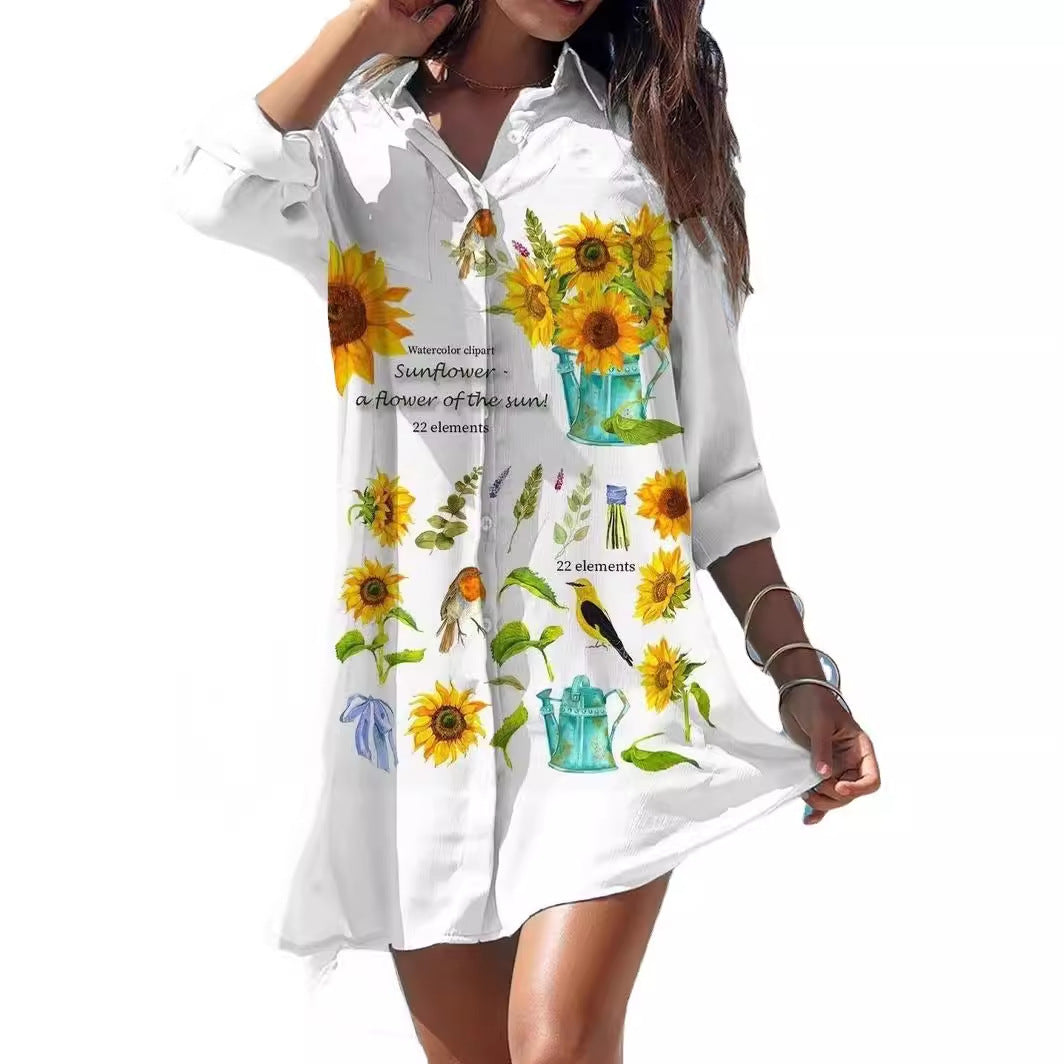 Robe chemise de plage imprimée grande taille avec protection solaire pour femme
