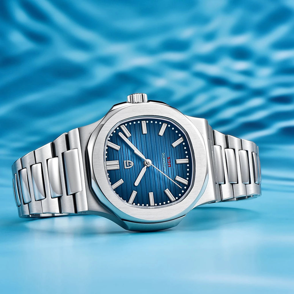 Men's Stainless Steel Automatic Waterproof Barrel Wristwatch