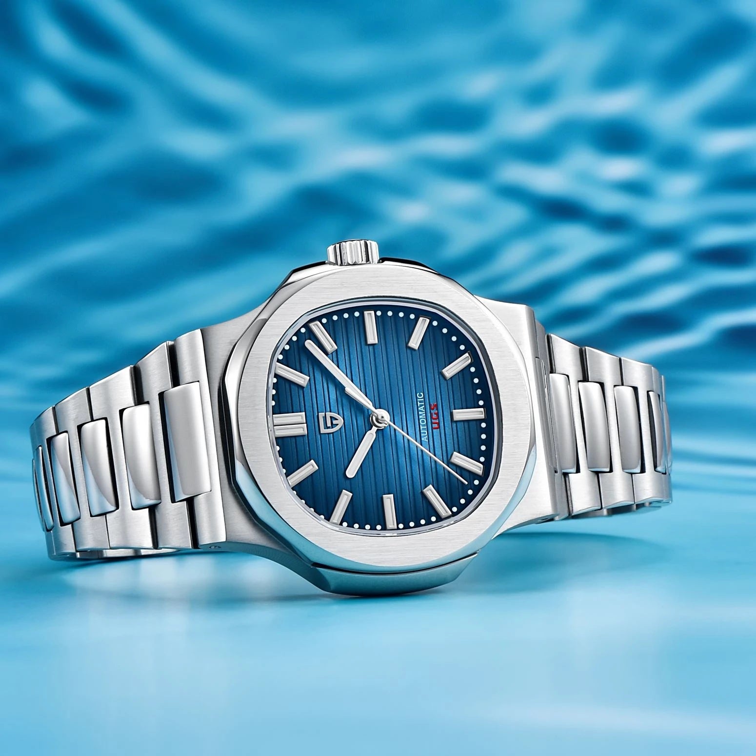 Men's Stainless Steel Automatic Waterproof Barrel Wristwatch