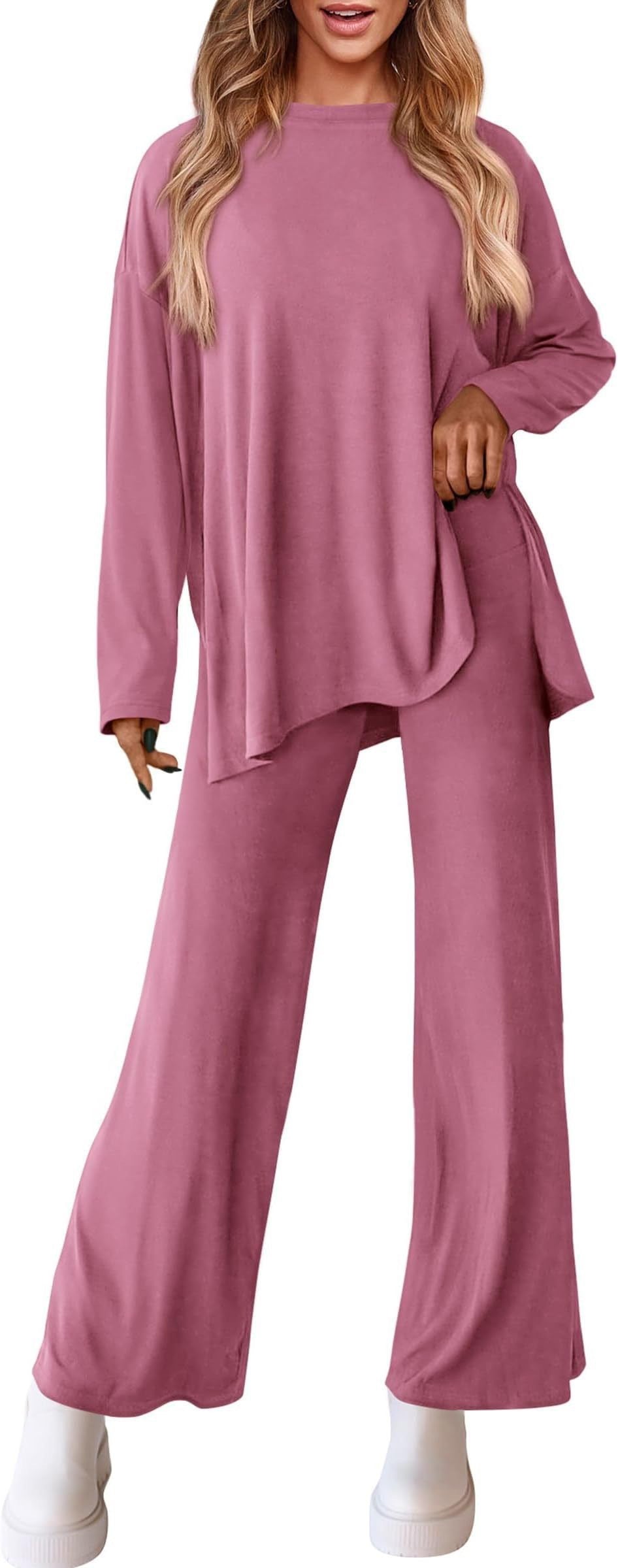 Women's Knitted Casual Solid Color Suit with Pants