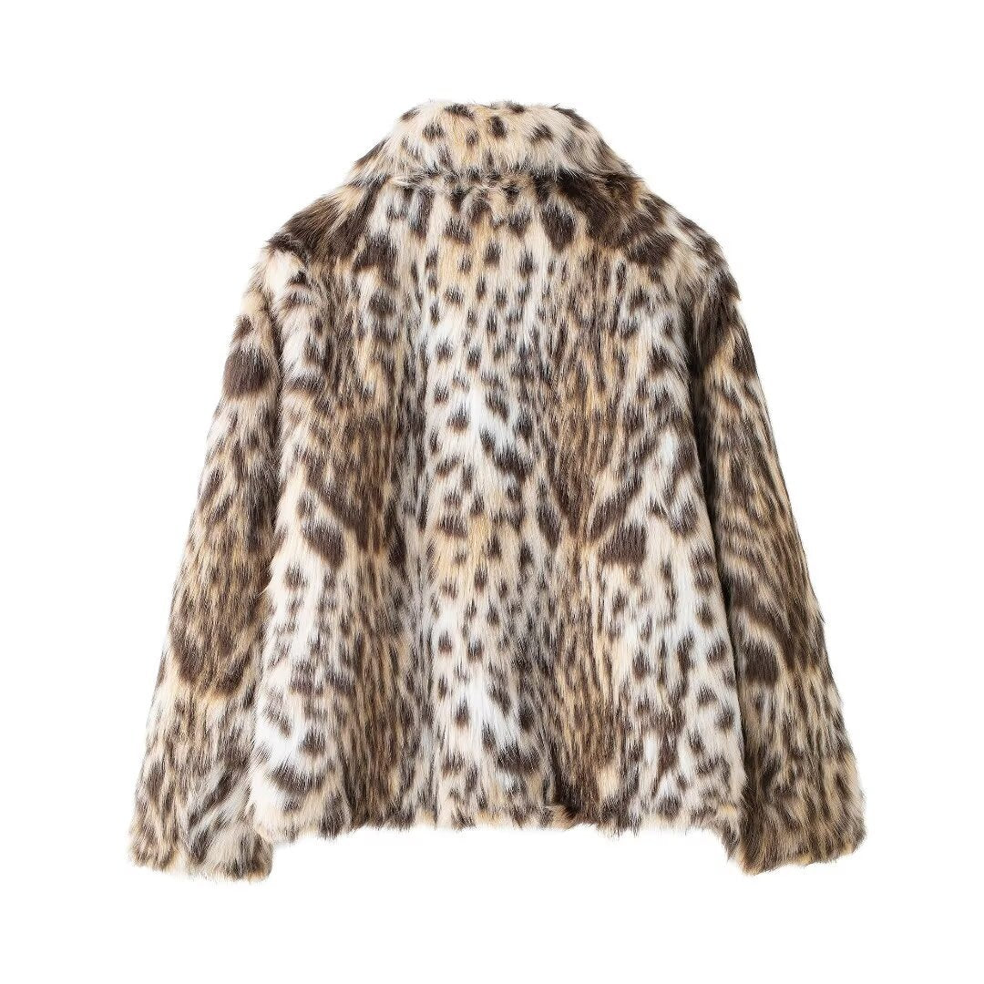 Women's Loose Fashionable Faux Fur Jacket Polyester Long Sleeve