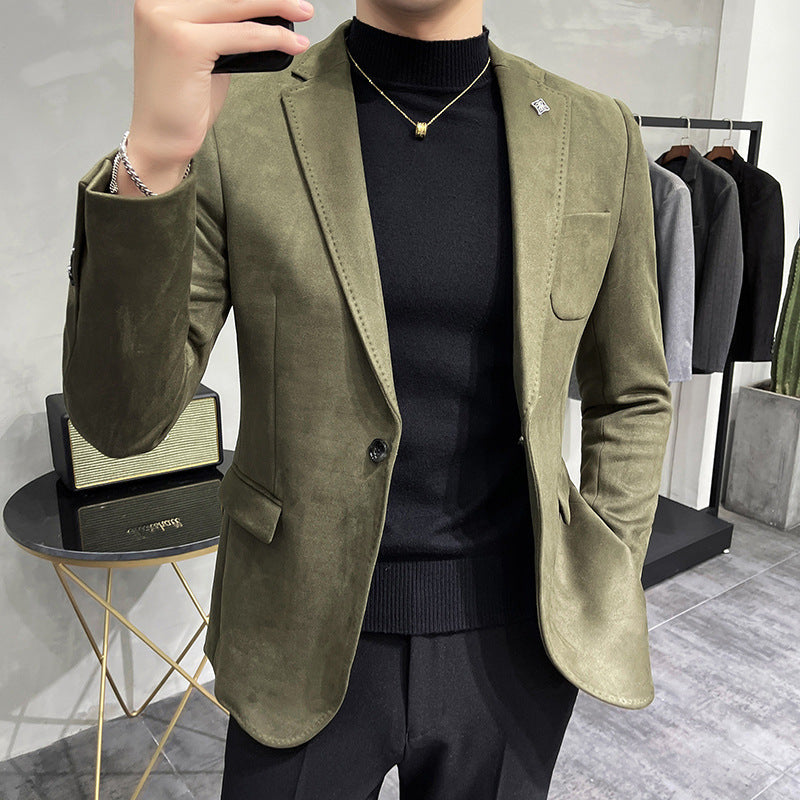 Men's Casual Slim Fit Suede Suit Top in Multiple Colors