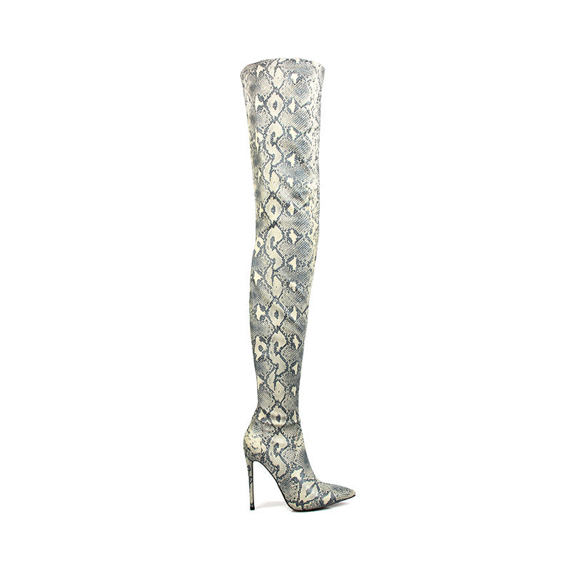 Women's Over The Knee Snakeskin Pointed Stiletto Heel Boots