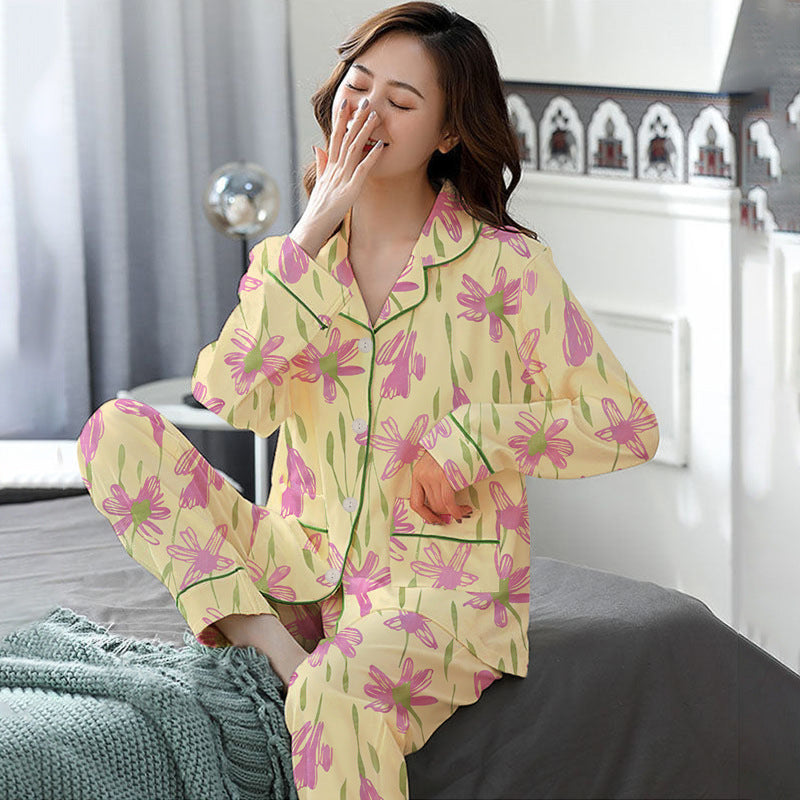Elegant Women's Autumn Winter Cotton-Like Long Sleeve Two-Piece Pajama Set